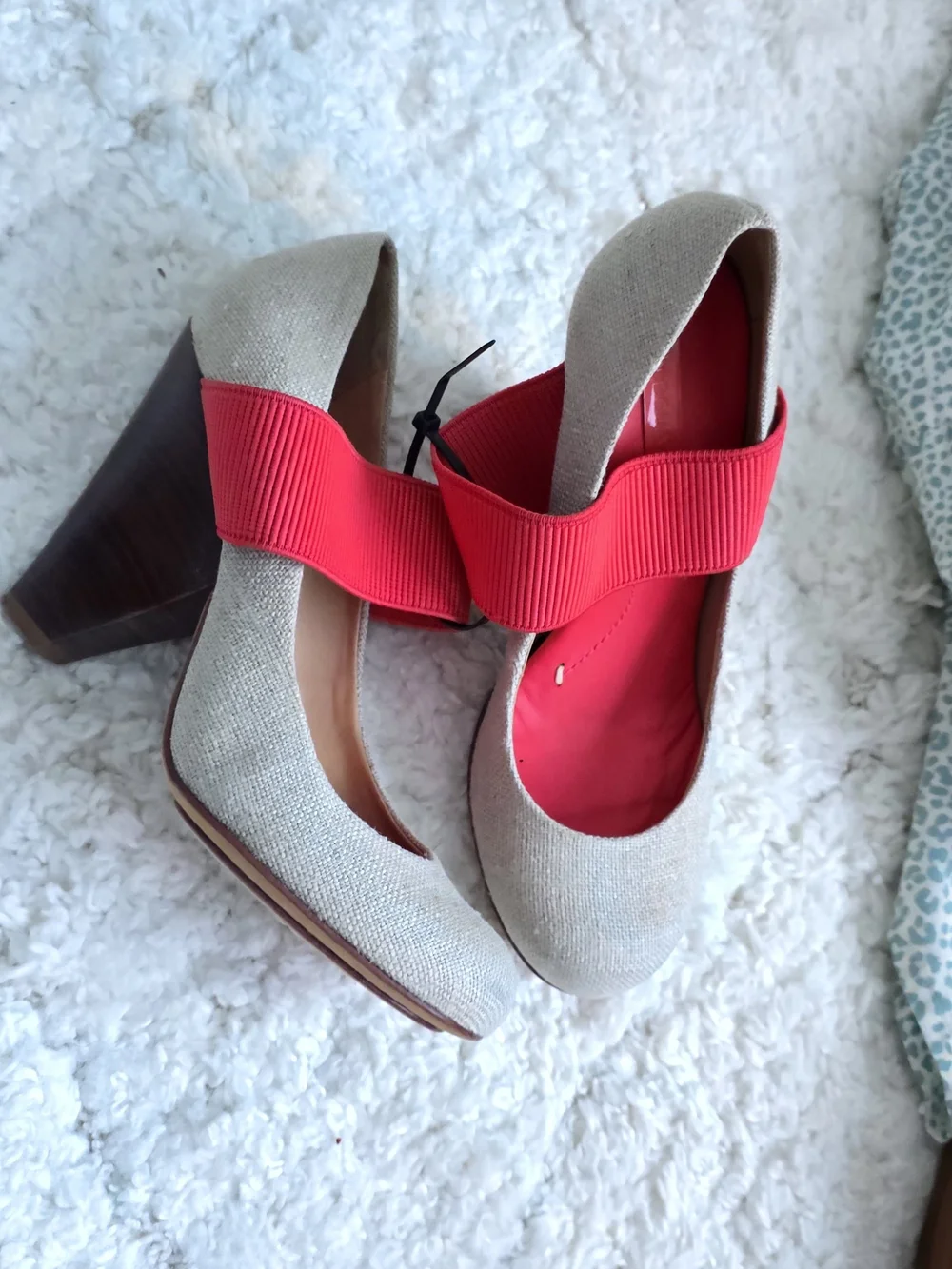 BCBGMaxAzria Beige Pump with Coral Elastic Strap